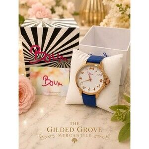 Boum Paris Blue Strap Watch Rose Gold Tone Novelty Dial Women’s NIB